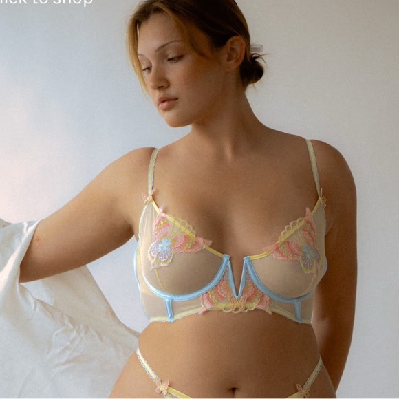 For Love And Lemons Other - For Love And Lemons Pink and Blue Lace Bra with Delicate Detailing